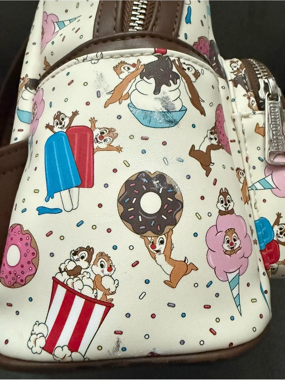 Disney Loungefly Cream Mini Backpack with Chip 'n' Dale Snack Print